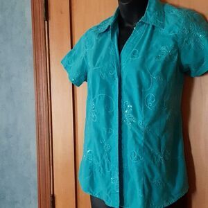 Lemon Grass Studio Aqua Blouse With Sequins Size S